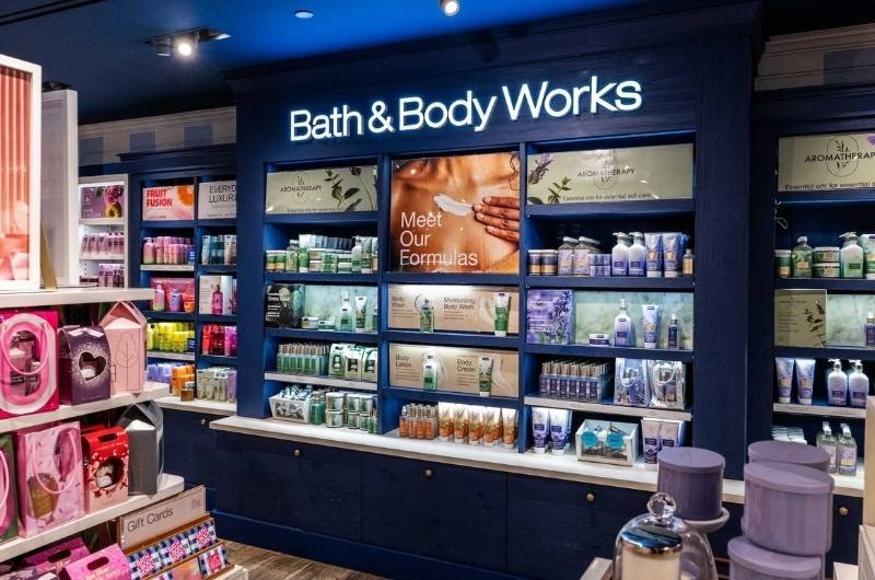 In-store displays at Bath & Body Works showcase the retailer’s fragrance and body-care products. The company says its digital business has returned to growth even as traffic at physical stores remains weak.