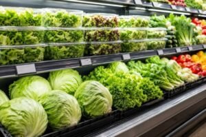 resh lettuce and packaged greens fill a supermarket produce aisle as the FDA introduces updated food-safety guidance for companies that process ready-to-eat fruits and vegetables.
