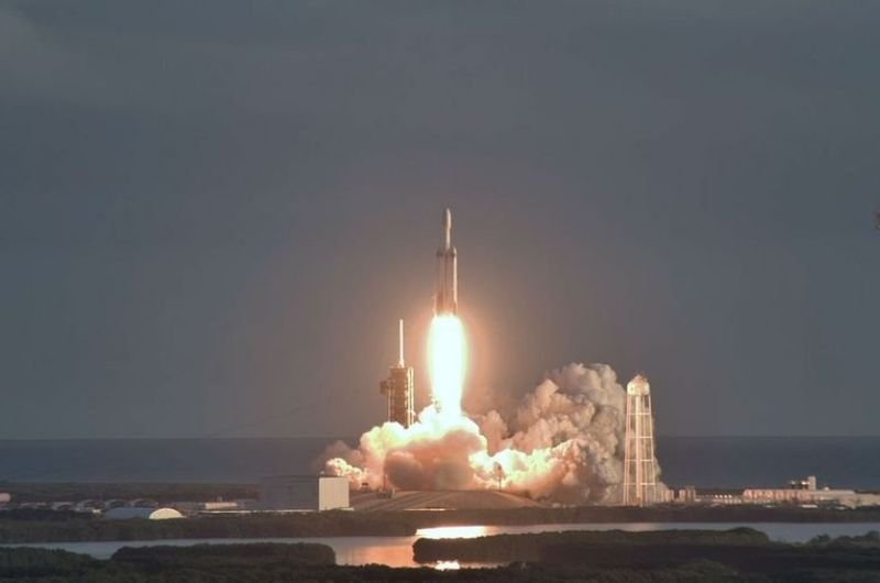 A SpaceX Falcon Heavy rocket carrying NASA’s Nancy Grace Roman Space Telescope lifts off from Launch Complex 39A at Kennedy Space Center in Florida on Aug. 30, 2026.