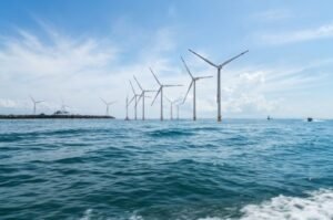 Offshore wind turbines stand along the U.S. coast as the Trump administration moves to scale back offshore wind development in favor of expanded natural gas investment.