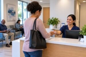 A patient checks in at a medical office as the federal government moves to cancel hundreds of thousands of unauthorized ACA Marketplace enrollments.