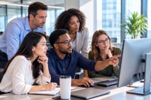 A team of engineers and business professionals collaborates on AI implementation as Google Cloud and Accenture launch a 1,000-person engineering group to help companies deploy Gemini Enterprise.