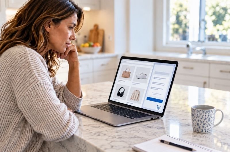 A shopper uses an AI-powered shopping tool as banks call for stronger consumer protections around purchases made by AI agents.