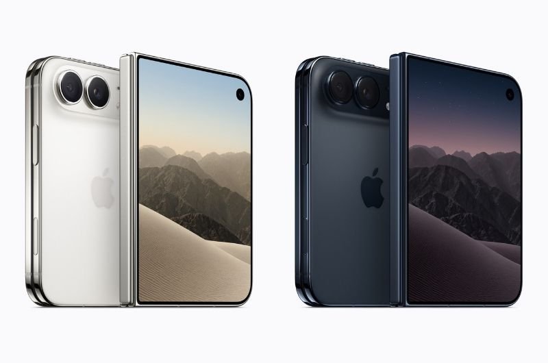 Apple's new iPhone Duo is shown in Star White and Night Sky, featuring the company's first foldable iPhone design and a 7.6-inch inner display. (Photo: Apple)