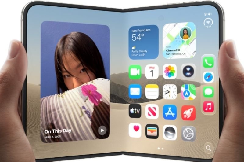 Apple’s new iPhone Duo opens to reveal a 7.6-inch display designed for expanded apps, multitasking and a new iOS 27 experience. (Photo: Apple)