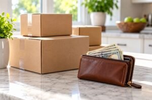 Packages and cash represent the expanded Amazon Prime refund program, with a second round of automatic payments beginning October 1.