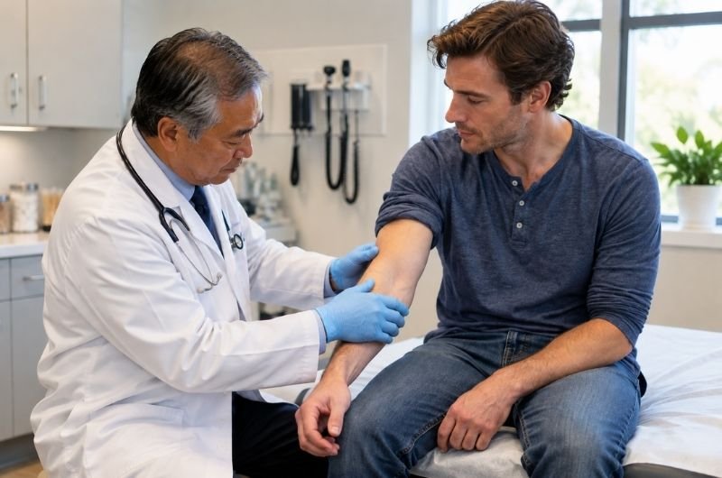 A doctor examines a patient as U.S. measles cases climb past 3,600 amid continuing outbreaks across the country.