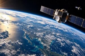 A conceptual view of satellites in Earth orbit as the United States publicly acknowledges for the first time that it has deployed space-control weapons in orbit.