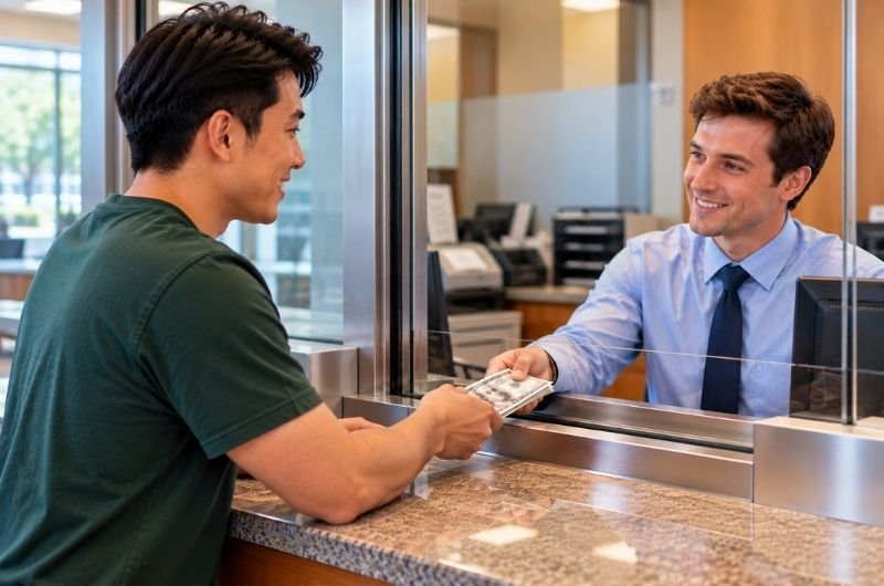 A bank customer makes a cash deposit as savers look for ways to earn more on money they can set aside for a fixed period.