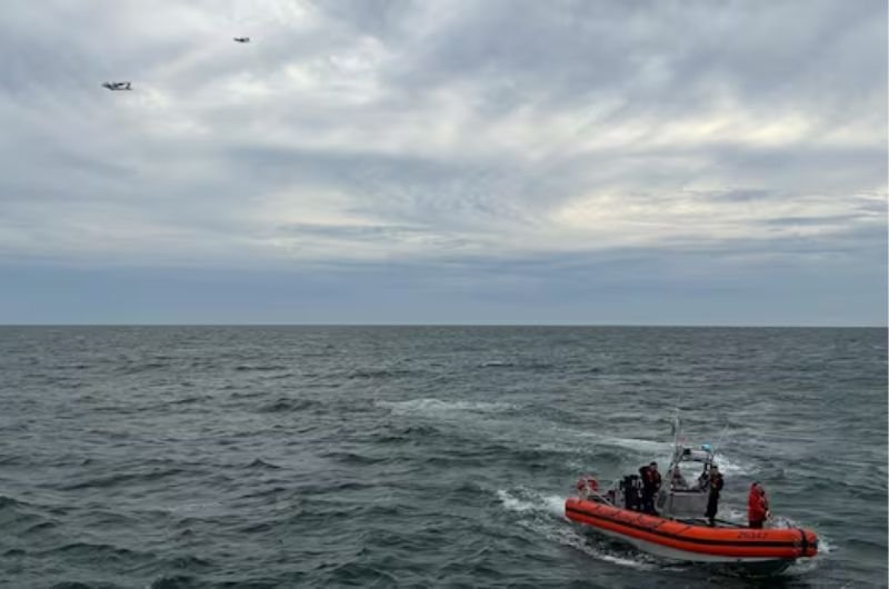 U.S. Coast Guard crews search the Atlantic Ocean off Nantucket for six people aboard a medical transport jet after wreckage from the aircraft was found in the area. The Coast Guard suspended the search Sunday after 66 hours.