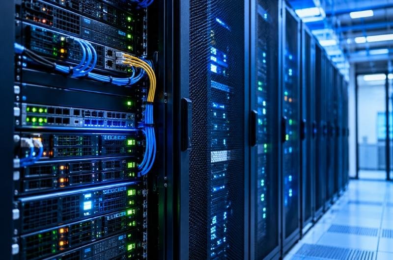 Servers inside a modern data center illustrate the infrastructure potentially exposed to critical PHP security vulnerabilities affecting websites and online applications.