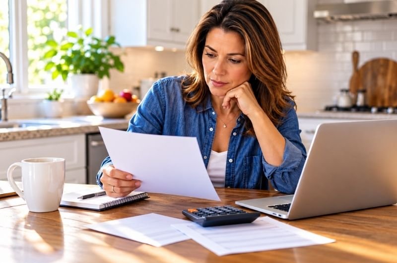 A woman reviews household finances as Americans weigh the impact of Federal Reserve interest rate decisions on credit cards, mortgages and savings.
