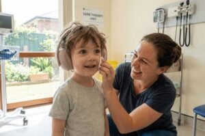 Three-year-old Abdu undergoes a hearing evaluation after receiving experimental gene therapy for a rare inherited form of deafness.