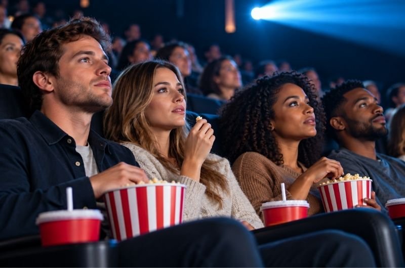 Moviegoers watch a film in a crowded theater as Hollywood's box office recovery gains momentum in 2026.